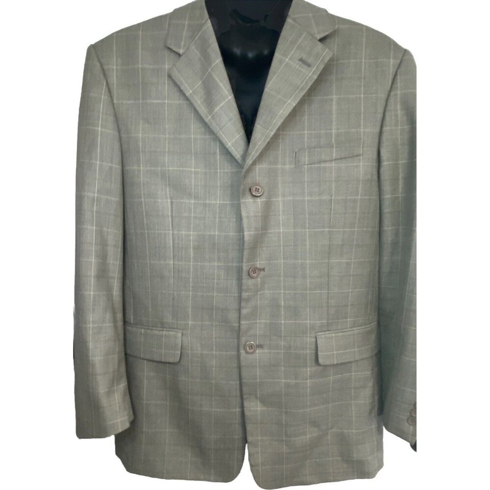 Zannini Mens Jacket Size 42 Regular Window Plaid Double Back Vent Three Button